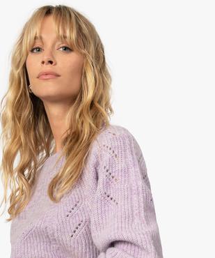 Pull femme en maille ajourée sur l’avant vue2 - GEMO 4G FEMME - GEMO