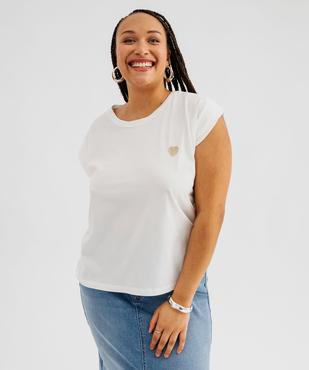 Tee-shirt à manches ultra-courtes avec coeur brodé femme grande taille vue1 - GEMO (G TAILLE) - GEMO