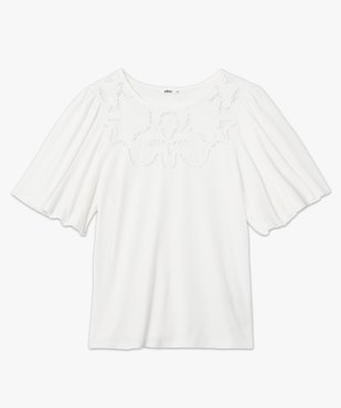 Tee-shirt femme à manches volants avec col brodé vue4 - GEMO 4G FEMME - GEMO