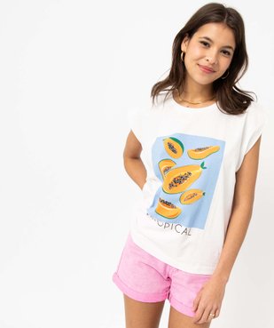 Tee-shirt manches courtes coupe loose en coton imprimé femme vue1 - GEMO(FEMME PAP) - GEMO