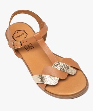 Sandales femme plates dessus cuir ondulé avec détail métallisé - Tanéo vue5 - TANEO - GEMO