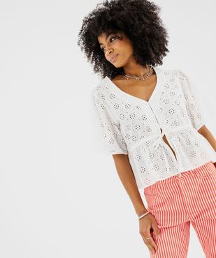 Blouse manches courtes en broderie anglaise à basque femme vue1 - GEMO(FEMME PAP) - GEMO