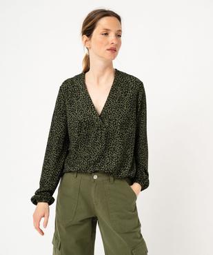 Tee-shirt à manches longues et col V en maille texturée femme vue1 - GEMO 4G FEMME - GEMO