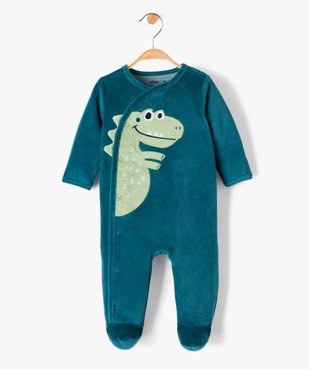 Pyjama bébé en velours imprimé dinosaure à fermeture ventrale vue2 - GEMO(BB COUCHE) - GEMO