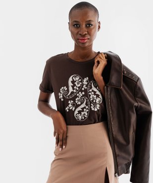 Tee-shirt manches courtes avec motif brodé femme vue1 - GEMO(FEMME PAP) - GEMO