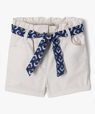 Short en toile de coton taille haute avec ceinture à nouer fille vue1 - GEMO 4G FILLE - GEMO