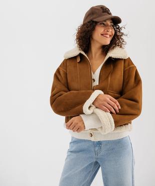 Blouson aviateur en suédine fourrée femme vue2 - GEMO(FEMME PAP) - GEMO