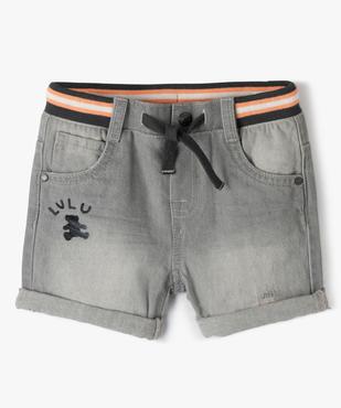 Short bébé garçon en jean avec ceinture rayée - LuluCastagnette vue1 - LULUCASTAGNETTE - GEMO