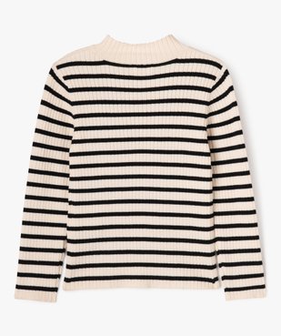 Pull rayé en maille côtelée à col montant fille vue3 - GEMO 4G FILLE - GEMO