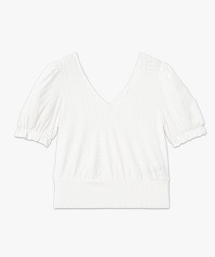 Tee-shirt manches courtes col V devant et dos en dentelle femme vue4 - GEMO(FEMME PAP) - GEMO