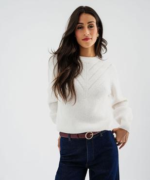 Pull en maille douce et extensible à plastron ajouré femme vue1 - GEMO 4G FEMME - GEMO