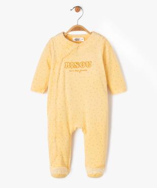 Pyjama en velours à motifs pois et inscription pailletée bébé fille vue1 - GEMO 4G BEBE - GEMO