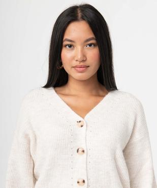 Gilet femme avec col V et détails ajourés vue2 - GEMO(FEMME PAP) - GEMO