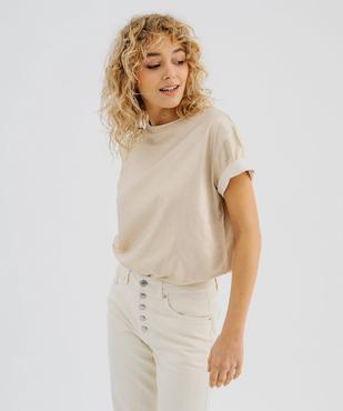 Tee-shirt manches courtes et col rond à paillettes femme vue1 - GEMO 4G FEMME - GEMO