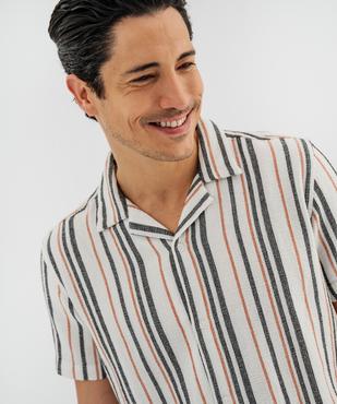 Chemise manches courtes col cubain en textile de coton tissé rayé homme vue3 - GEMO 4G HOMME - GEMO