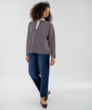 Polo manches longues en jersey rayé à col victorien femme vue5 - GEMO(FEMME PAP) - GEMO