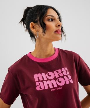 Tee-shirt manches courtes avec inscription pailletée femme vue2 - GEMO 4G FEMME - GEMO