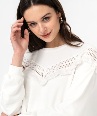 Sweat avec franges et maille ajourée sur le buste femme vue2 - GEMO(FEMME PAP) - GEMO
