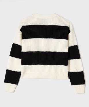 Gilet court en grosse maille à rayures fille vue3 - GEMO (JUNIOR) - GEMO