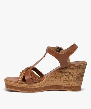 Sandales femme compensées dessus cuir - Tanéo vue3 - TANEO - GEMO