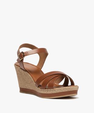Sandales femme à talon compensé et brides unies en cuir vue2 - GEMO(URBAIN) - GEMO