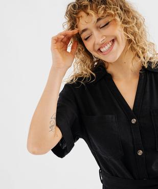 Robe chemise longue en viscose et lin femme vue2 - GEMO 4G FEMME - GEMO