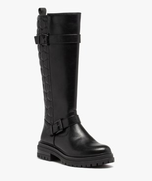 Bottes femme à talon plat dessus uni avec effet arrière matelassé  vue2 - GEMO (CASUAL) - GEMO