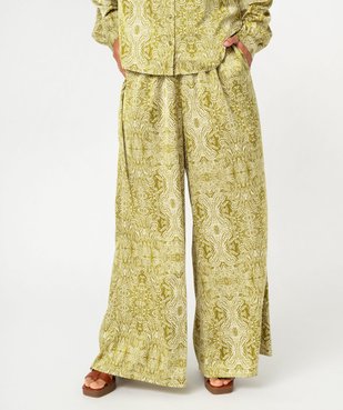 Pantalon large et fluide en satin à motifs femme vue1 - GEMO(FEMME PAP) - GEMO