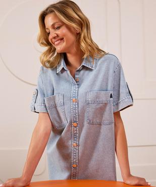 Robe chemise à manches courtes en jean femme - LuluCastagnette vue2 - LULUCASTAGNETTE - GEMO