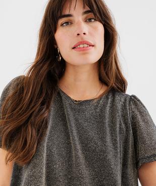 Tee-shirt manches courtes blousant en maille fluide pailletée femme vue2 - GEMO(FEMME PAP) - GEMO
