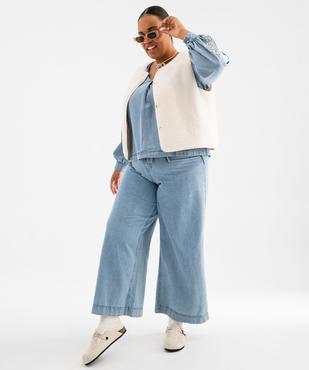 Jean wide leg en denim de coton fin avec ceinture à nouer femme grande taille vue4 - GEMO (G TAILLE) - GEMO