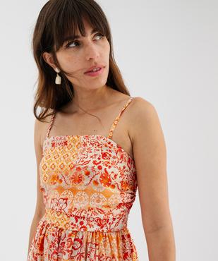 Robe longue à fines bretelles en viscose texturée à dos smocké femme vue4 - GEMO 4G FEMME - GEMO