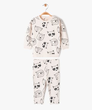 Ensemble 2 pièces en molleton doux imprimé sweat + pantalon bébé garçon vue1 - GEMO(BEBE DEBT) - GEMO