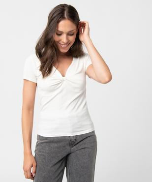 Tee-shirt femme en maille côtelée encolure effet noué vue1 - GEMO(FEMME PAP) - GEMO