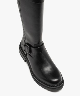 Bottes femme à talon plat dessus uni avec effet arrière matelassé  vue5 - GEMO (CASUAL) - GEMO