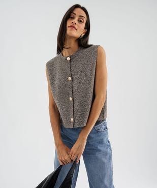 Gilet sans manches oversize avec boutons fantaisie femme  vue1 - GEMO(FEMME PAP) - GEMO