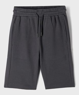 Bermuda de sport uni en maille nid d’abeille garçon vue1 - GEMO 4G GARCON - GEMO