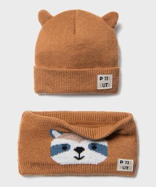 Ensemble 2 pièces bonnet et tour de cou bébé garçon vue1 - GEMO(BEBE DEBT) - GEMO