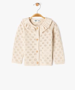 Gilet en maille ajourée avec col à volant bébé fille vue2 - GEMO 4G BEBE - GEMO