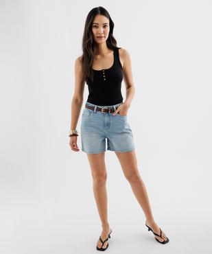 Débardeur en coton côtelé avec finitions festonnées femme vue4 - GEMO 4G FEMME - GEMO