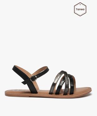 Sandales femme à fines brides en cuir brillantes - Tanéo Coupe spéciale pied large vue1 - TANEO - GEMO