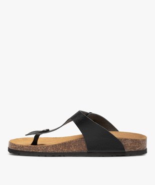 Mules femme à talon plat et bride entre-doigts en cuir vue3 - GEMO (CASUAL) - GEMO