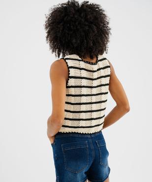 Gilet sans manches en maille ajourée à rayures femme vue3 - GEMO(FEMME PAP) - GEMO