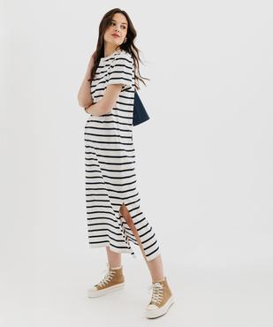 Robe tee-shirt longue à manches courtes rayé femme - LuluCastagnette vue1 - LULU CASTAGNETTE GEMO FOR GOOD - GEMO