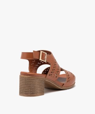 Sandales femme confort à talon carré dessus uni à motifs triangles ajourés vue4 - GEMO (CONFORT) - GEMO