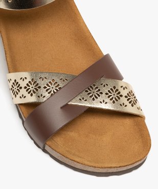 Sandales femme en cuir compensées à brides entrelacées effet métallisé vue7 - GEMO (CASUAL) - GEMO