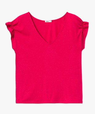 Tee-shirt femme à manches courtes froncées et col V vue4 - GEMO(FEMME PAP) - GEMO