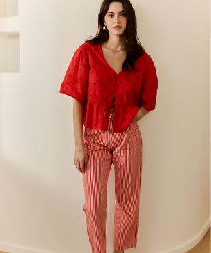 Jean taille haute cropped straight fit rayé femme vue5 - GEMO 4G FEMME - GEMO