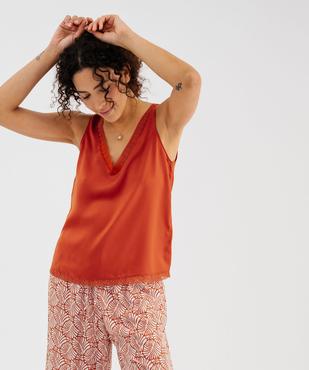 Haut de pyjama en satin avec finitions dentelle femme vue2 - GEMO 4G FEMME - GEMO