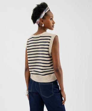 Gilet sans manches en laine rayée femme vue3 - GEMO(FEMME PAP) - GEMO